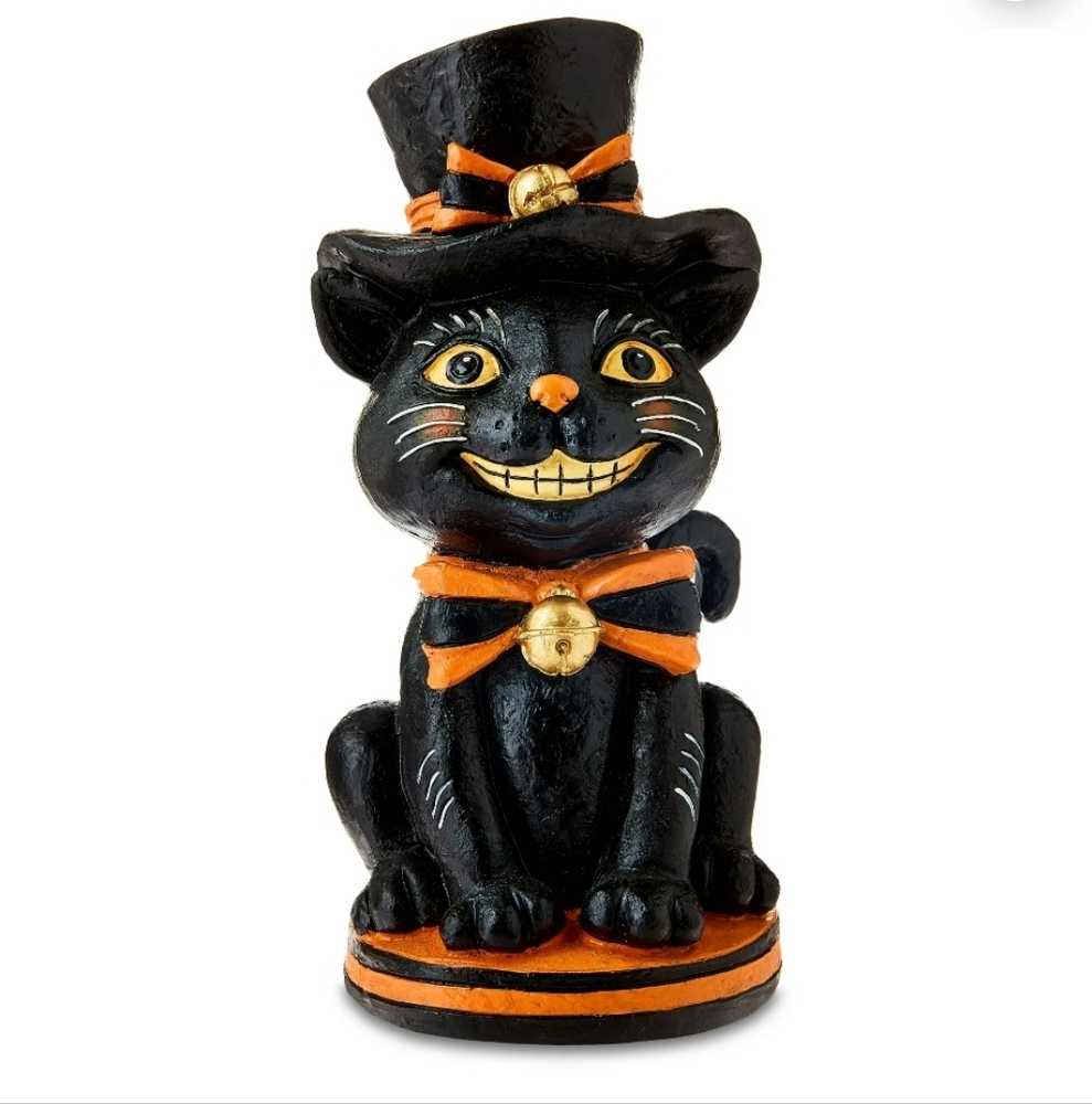 Halloween 10' Black Cat Figurine with Orange Accents